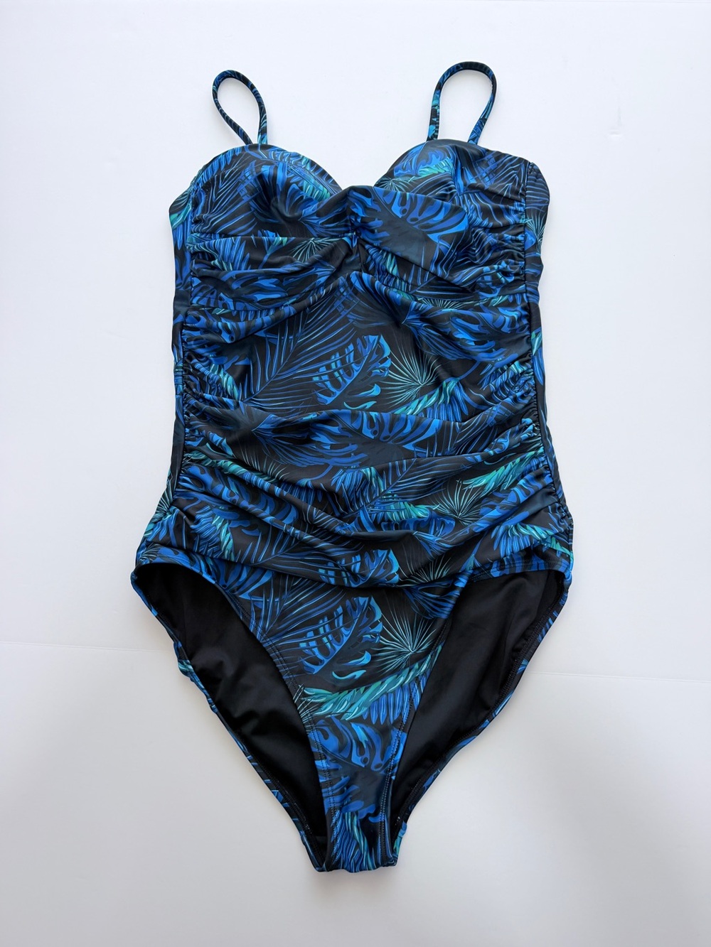 RELLECIGA One Piece Swimsuit Women’s Medium Blue Tropical Ruched Padded Swimwear